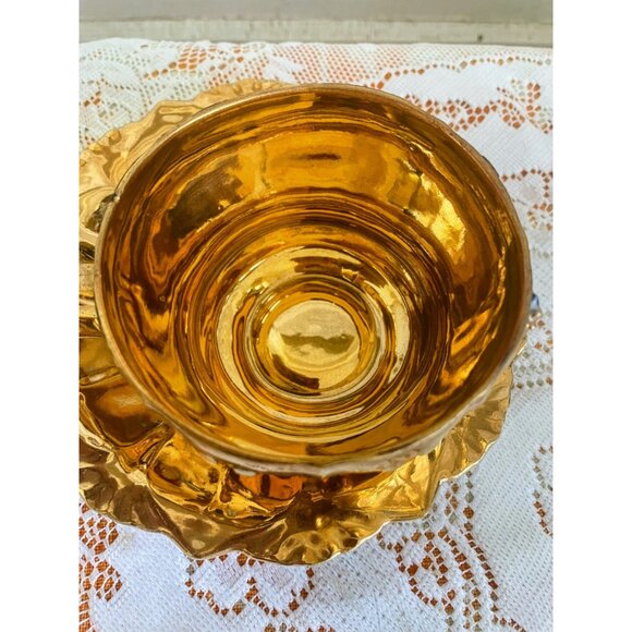 Antique German Porcelain Teacup Saucer Heavy Gold Cobalt Blue 3D Flower - Picture 5 of 16